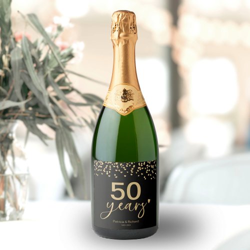 50 Years Wedding Anniversary Chic Black And Gold Sparkling Wine Label