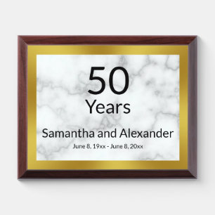 50 Years Wedding Anniversary Faux White Marble Award Plaque