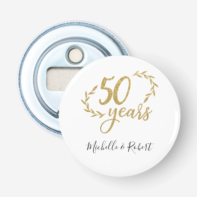 50 years wedding anniversary gift gold glitter bottle opener (Front)