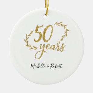 50 years wedding anniversary gift gold glitter ceramic ornament