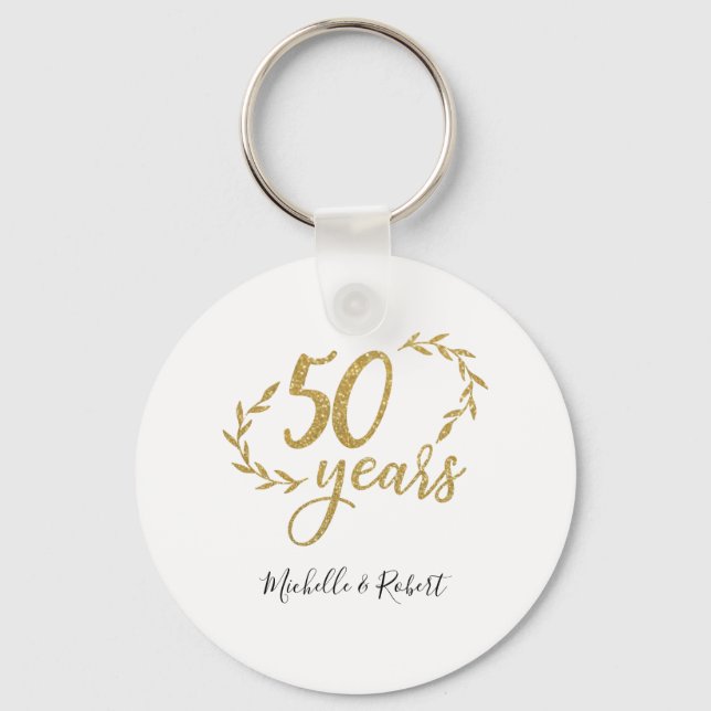 50 years wedding anniversary gift gold glitter  keychain (Front)