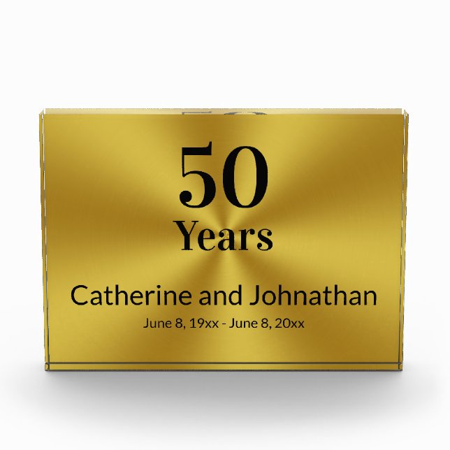 50 Years Wedding Anniversary Gold Black Elegant Acrylic Award (Front)