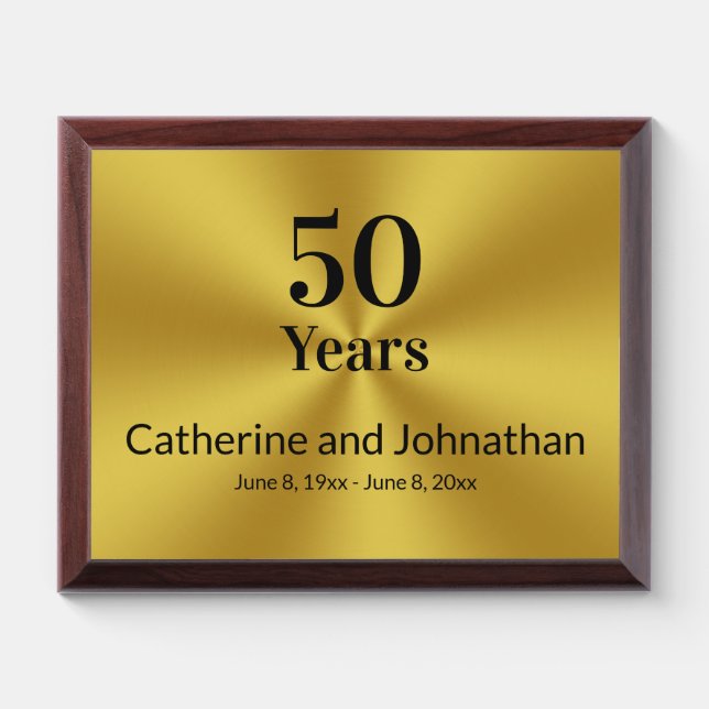 50 Years Wedding Anniversary Gold Black Elegant Award Plaque (Horizontal)