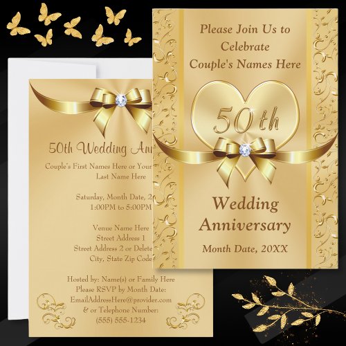 50 Years Wedding Anniversary Invitation Cards Gold