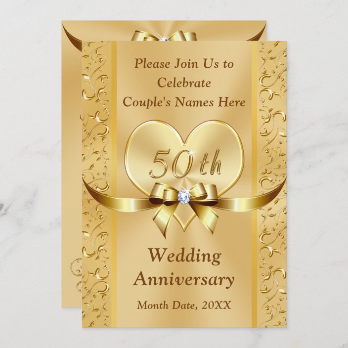 50 Years Wedding Anniversary Invitation Cards Gold