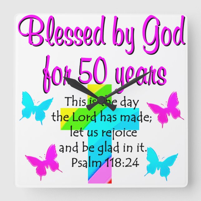 50 YR OLD PRAYER SQUARE WALL CLOCK (Front)