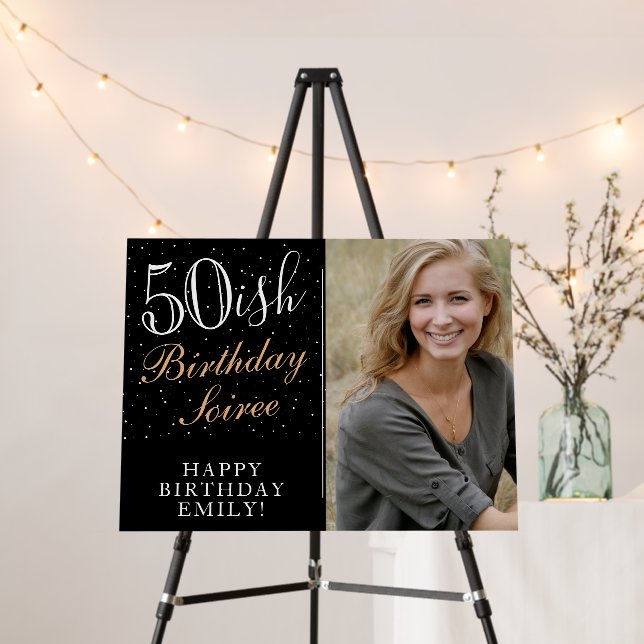 50ish Birthday Soiree Elegant Black Photo Foam Board (In Situ (Stand))