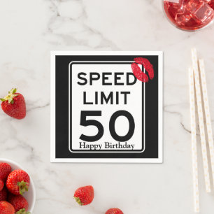 50mph Speed Limit Sign with Happy Birthday Napkins