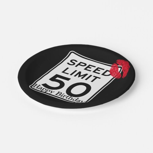 50mph Speed Limit Sign with Happy Birthday Paper Plates