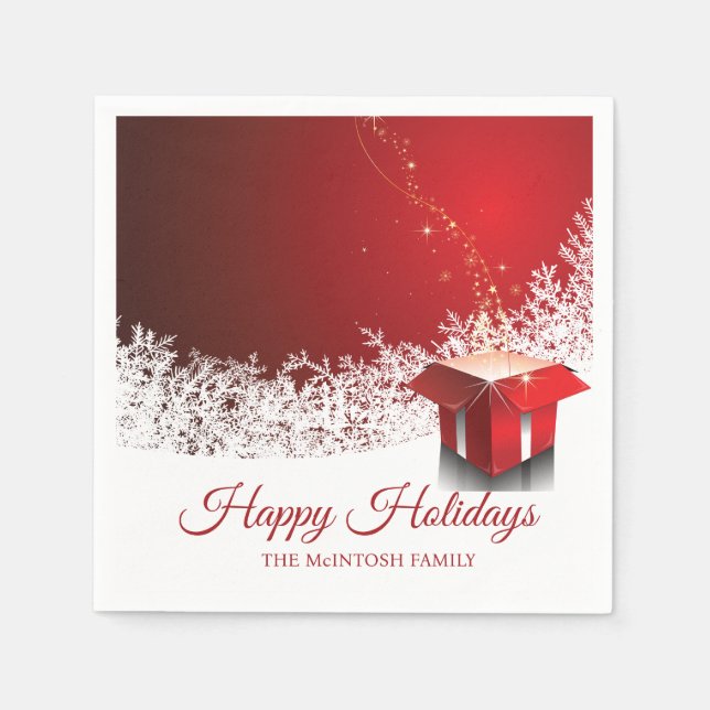 50pcs Red White Christmas | Gift box surprise Napkins (Front)