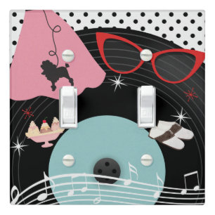 50's 1950's Record Retro Poodle Skirt & Glasses Light Switch Cover