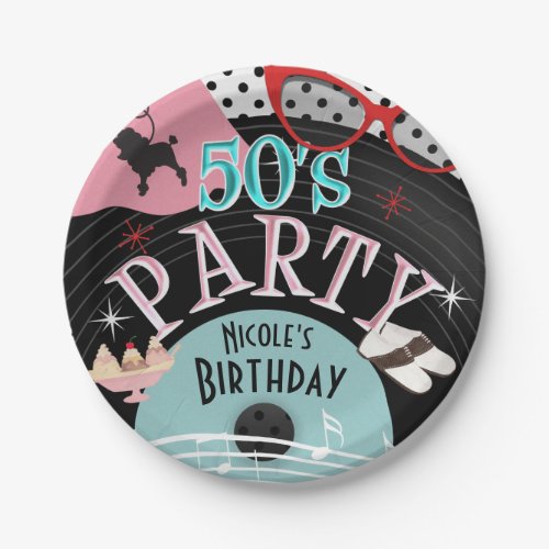 50s 1950s Record Theme Birthday Party Custom Paper Plates