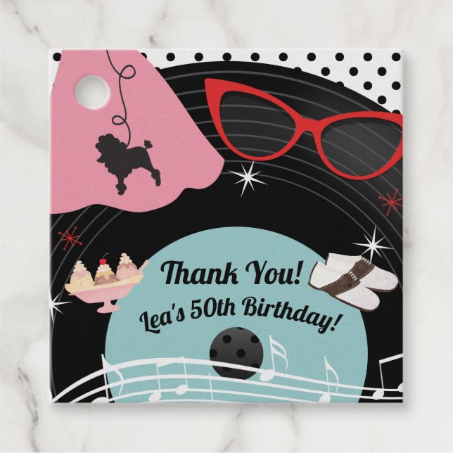 50's 1950's Record Theme Birthday Party Favor Tags (Front)