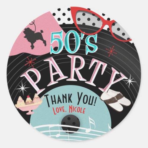 50s 1950s Record Theme Party Custom Favor Classic Round Sticker