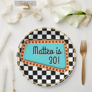 50's 1950's Sock Hop Rock &Rock Checkerboard Paper Plates
