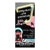 50's 1950's Style Theme Birthday Party Ticket Invitation