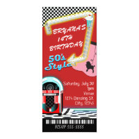 50's 1950's Style Theme Birthday Party Ticket Invitation