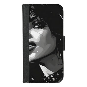 50s BW Graphic Comic Style Goth Punk Portrait iPhone 8/7 Wallet Case