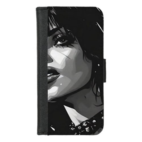 50s BW Graphic Comic Style Goth Punk Portrait iPhone 8/7 Wallet Case