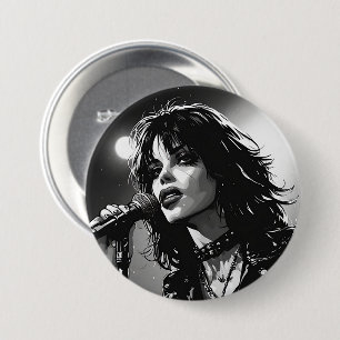 50s BW Graphic Comic Style Goth Punk Singer Button