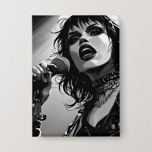 50s BW Graphic Comic Style Goth Punk Singers Button