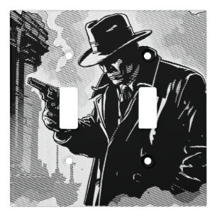 50s BW Graphic Comic Style Gritty Urban Detective Light Switch Cover