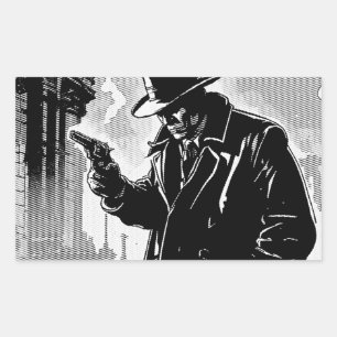 50s BW Graphic Comic Style Gritty Urban Detective Rectangular Sticker