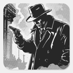 50s BW Graphic Comic Style Gritty Urban Detective Square Sticker