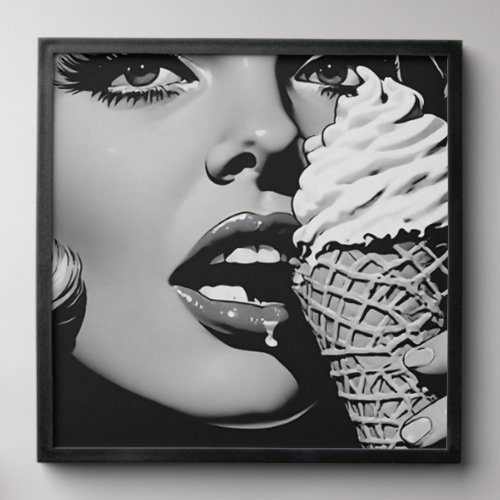 50s BW Graphic Comic Style Ice Cream Blonde Peel And Stick Photo Tile