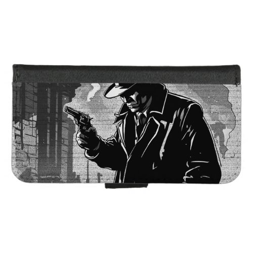 50s BW Graphic Comic Style Retro Urban Detective iPhone 8/7 Wallet Case