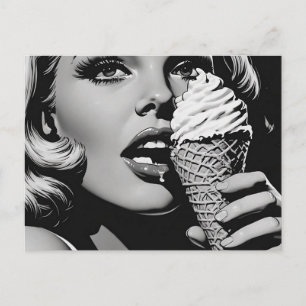 50s BW Graphic Style Ice Cream Blonde Postcard