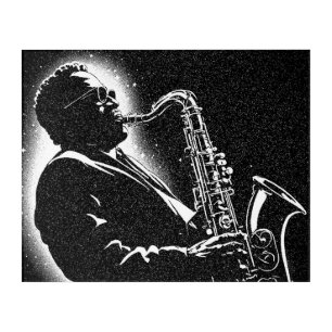 50s BW Graphic Style Saxophone Player Acrylic Print