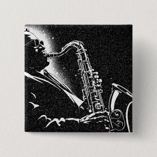 50s BW Graphic Style Saxophone Player Button