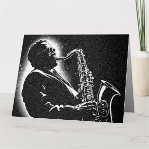 50s BW Graphic Style Saxophone Player Card
