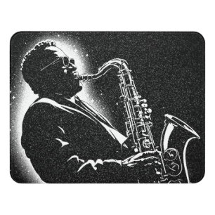 50s BW Graphic Style Saxophone Player Door Sign