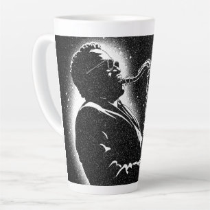 50s BW Graphic Style Saxophone Player Latte Mug