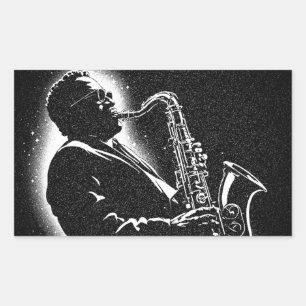 50s BW Graphic Style Saxophone Player Rectangular Sticker