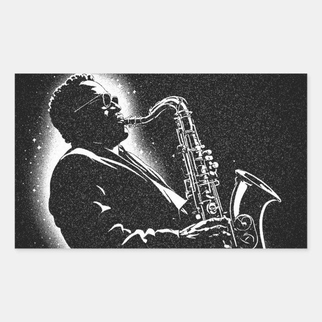 50s BW Graphic Style Saxophone Player Rectangular Sticker (Front)