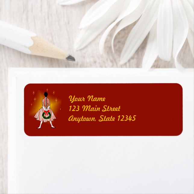 50s Christmas Girl Return Address Labels (Insitu)