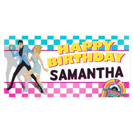 50's Classic Diner Personalized Birthday Banner (Front)