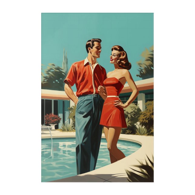 50s Couple By The Pool Acrylic Print (Front)