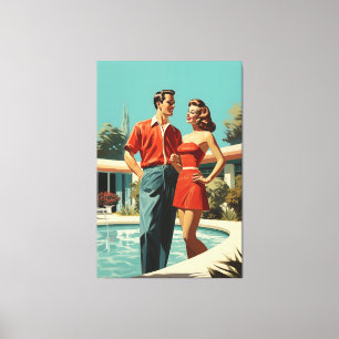 50s Couple By The Pool Canvas Print