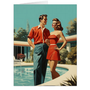50s Couple By The Pool Cards