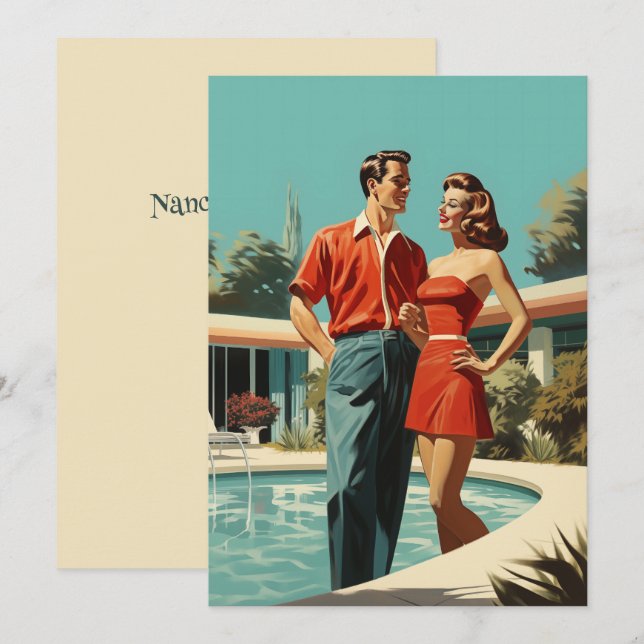 50s Couple By The Pool Invitation (Front/Back)