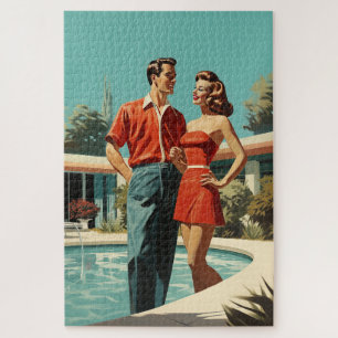 50s Couple By The Pool Jigsaw Puzzle