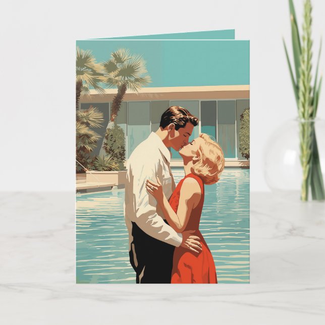 50s Couple Kissing By The Pool Invitation (Front)