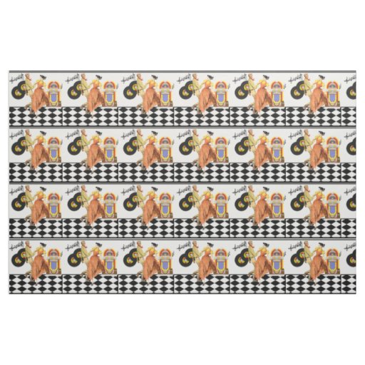 50's Diner Juke Box Records Couple Dancing Fabric