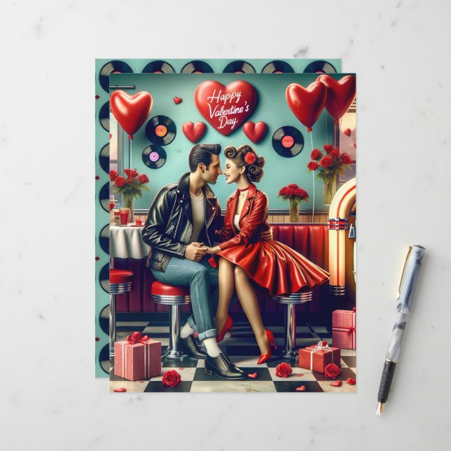 50s Diner Valentine Scrapbook Paper (Front/Back In Situ)