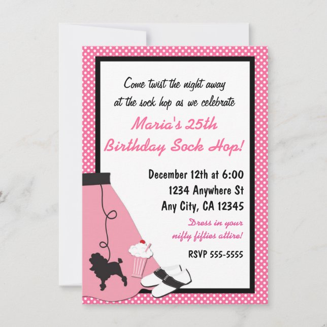 50's fifties Sock Hop Poodle Skirt Invitations (Front)