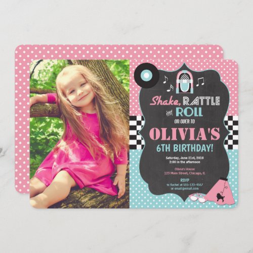 50s Fifties Sock Hop Rock Roll birthday photo Invitation